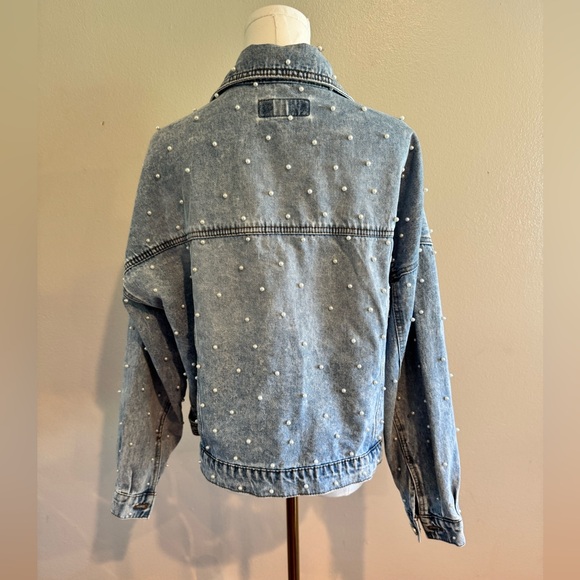 Blank NYC Light Blue Pearl-Studded Denim Jacket - Picture 3 of 6